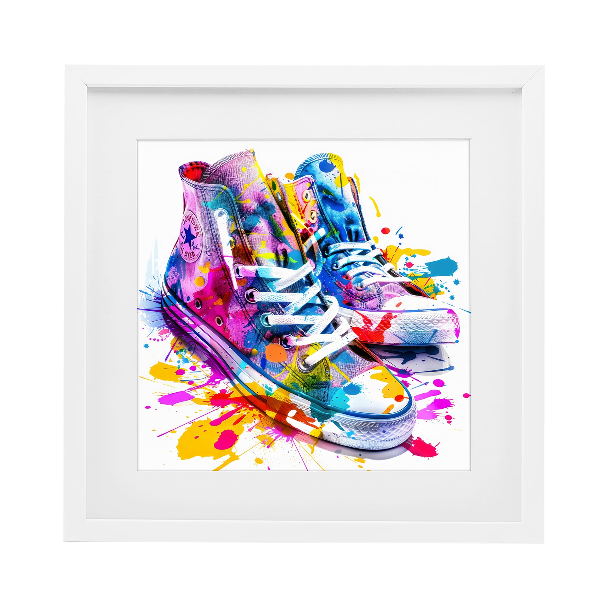 Stupell Industries High Top Sneakers Splash White Framed Print Under Glass, design by Creative Studio