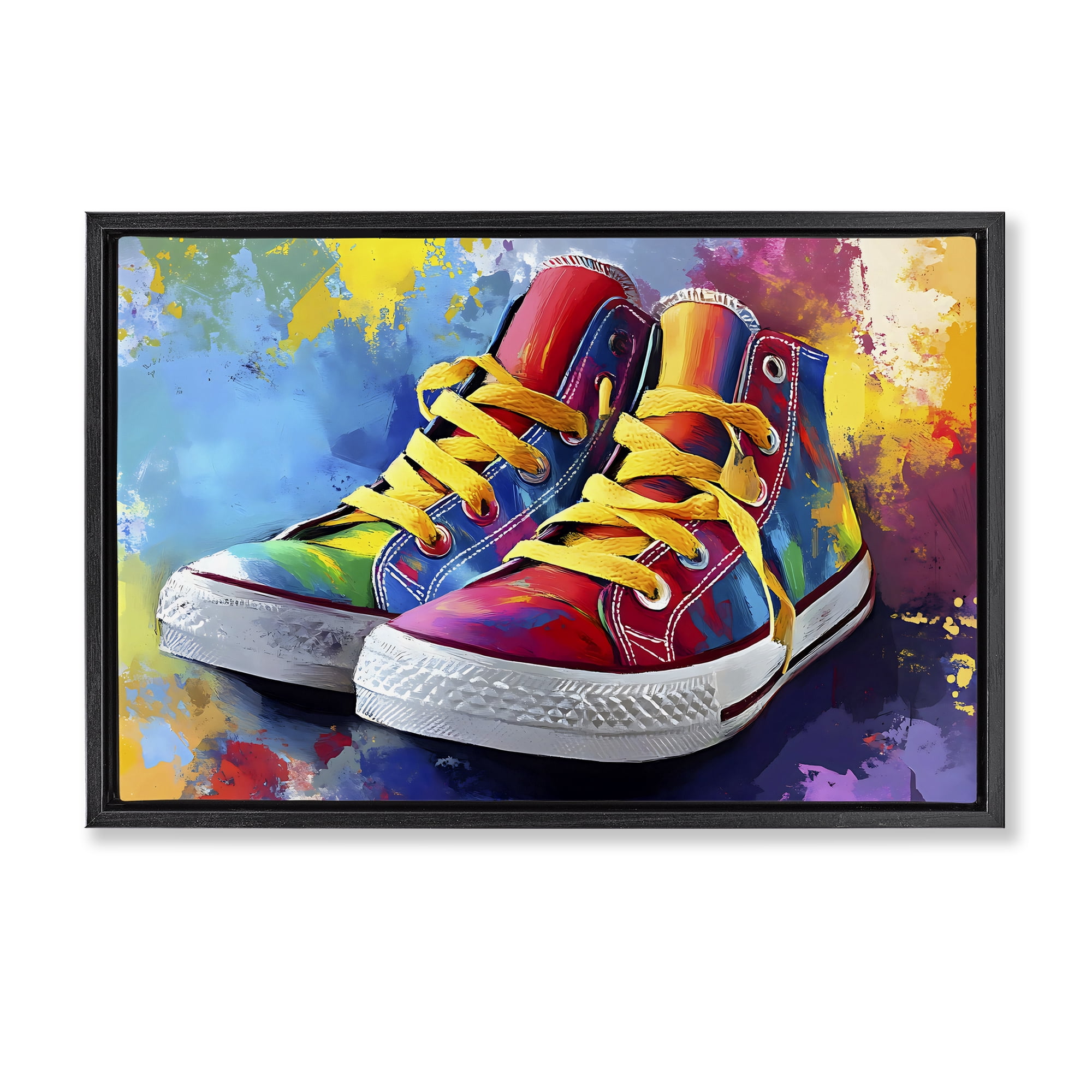 Stupell Industries High Tops with Yellow Laces Black Framed Floater Canvas Wall Art, design by Creative Studio