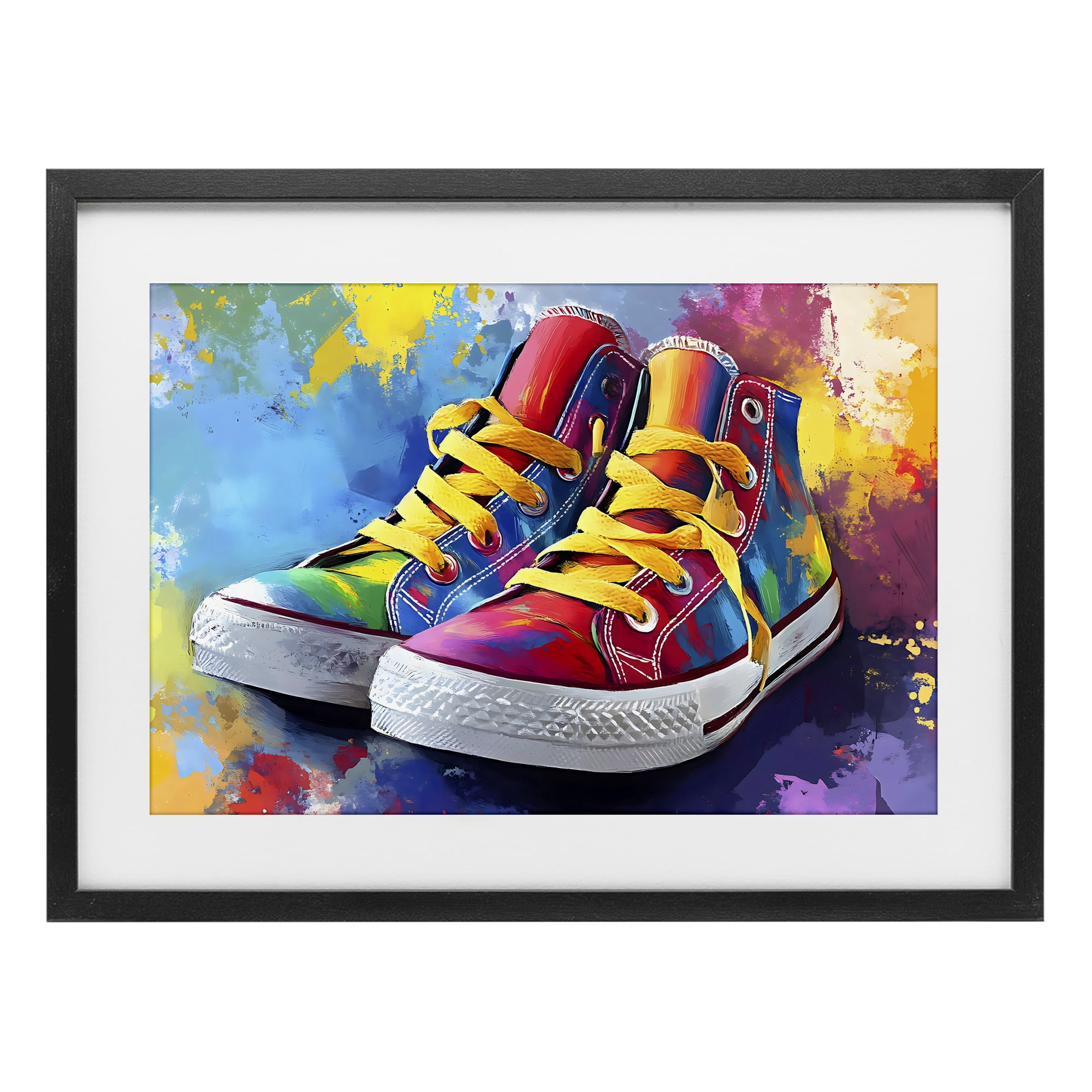 Stupell Industries High Tops with Yellow Laces Black Framed Print Under Glass, design by Creative Studio