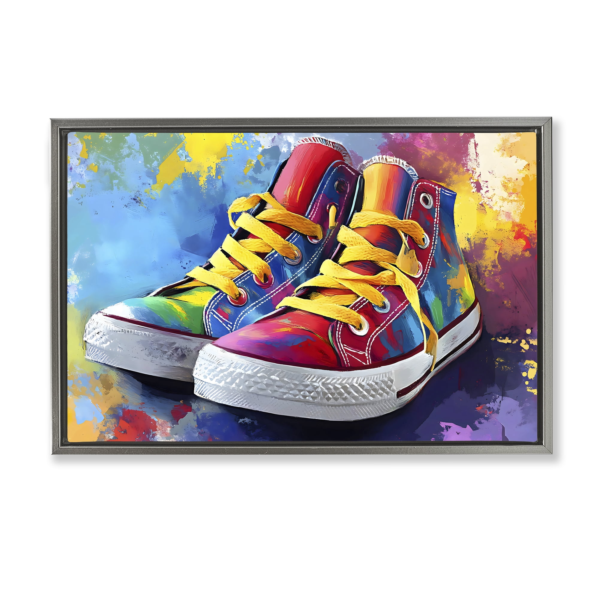 Stupell Industries High Tops with Yellow Laces Gray Framed Floater Canvas Wall Art, design by Creative Studio