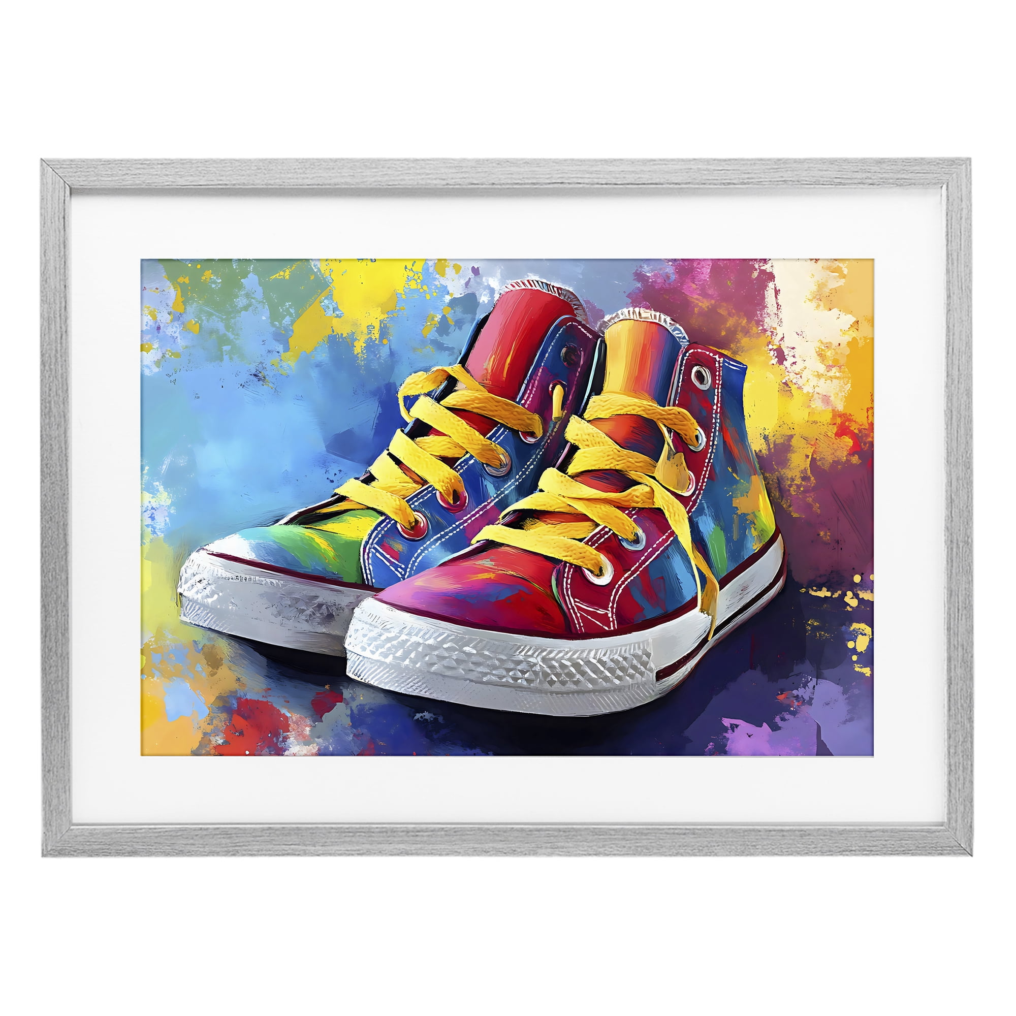 Stupell Industries High Tops with Yellow Laces Gray Framed Print Under Glass, design by Creative Studio