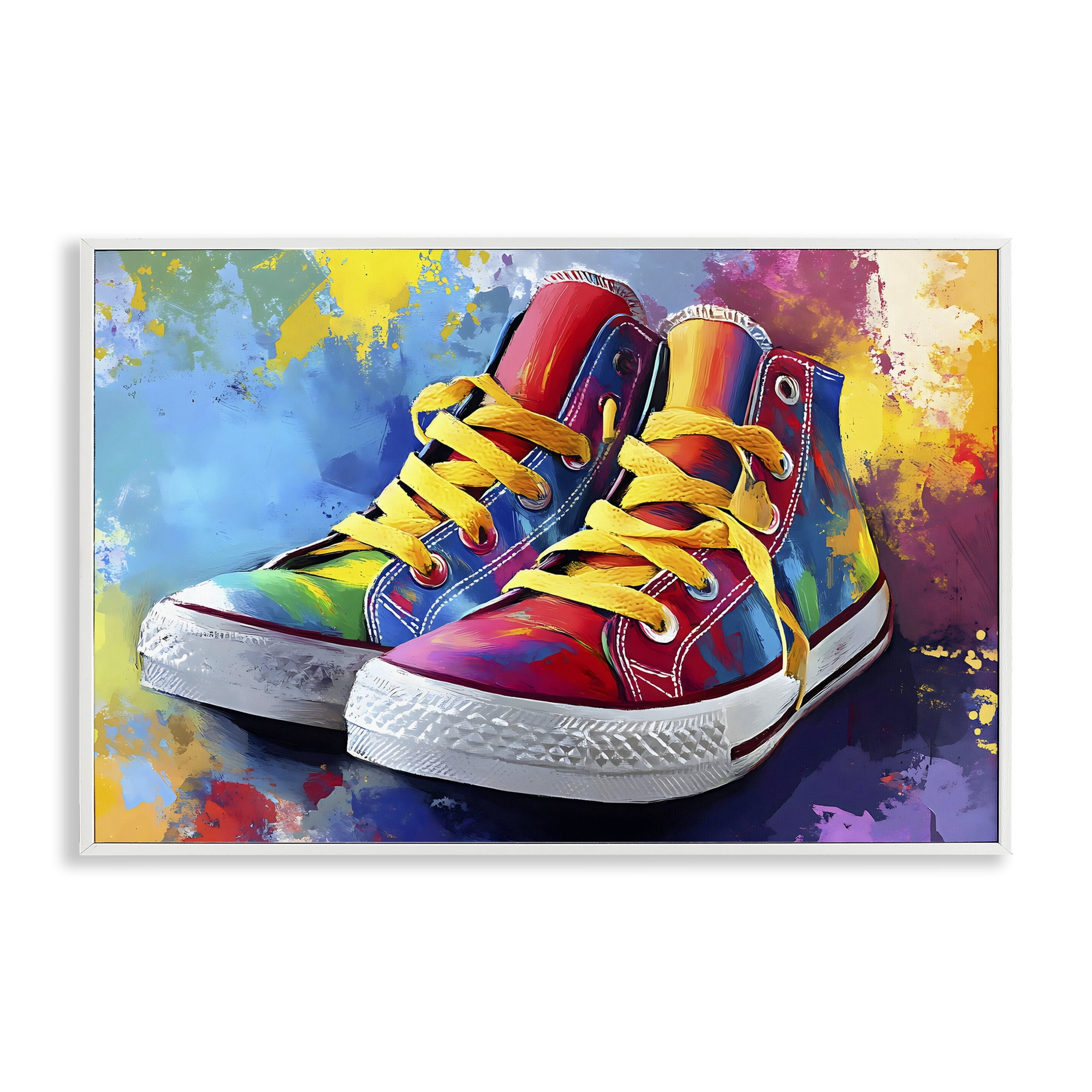 Stupell Industries High Tops with Yellow Laces White Framed Giclee Art, design by Creative Studio