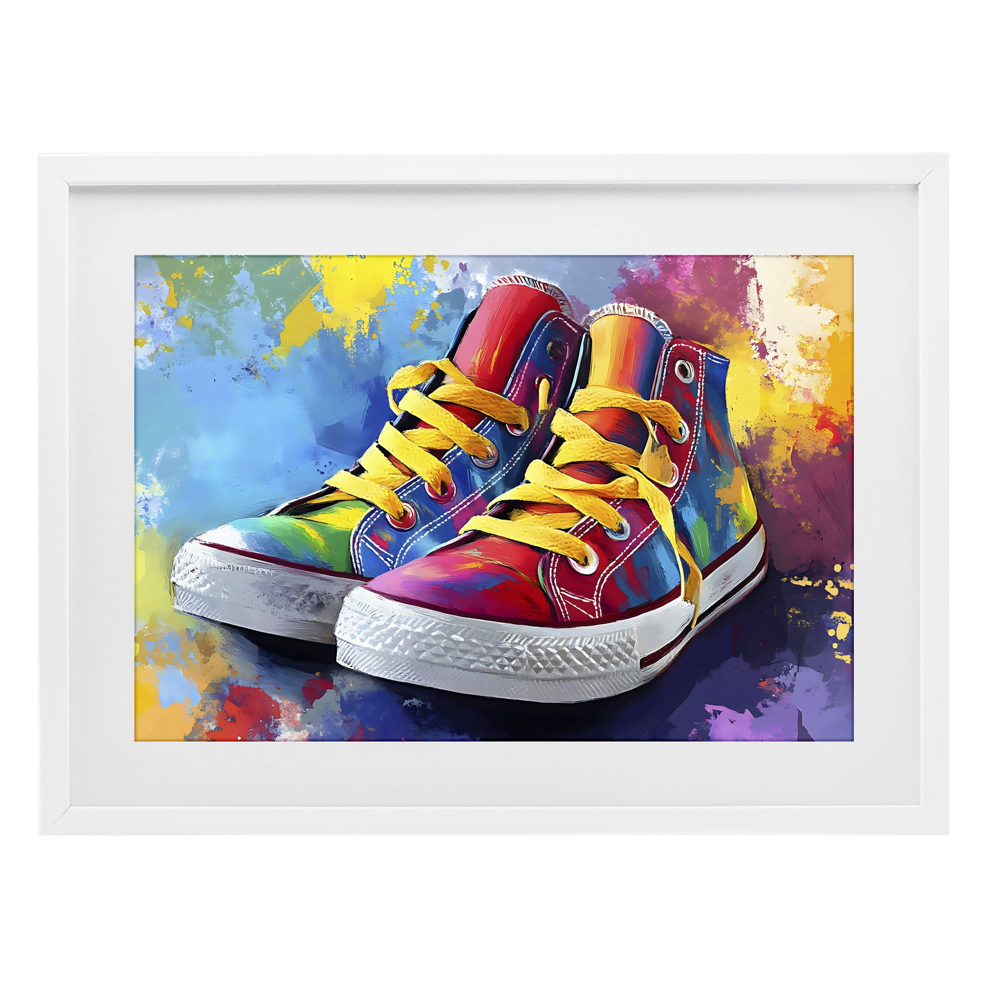 Stupell Industries High Tops with Yellow Laces White Framed Print Under Glass, design by Creative Studio
