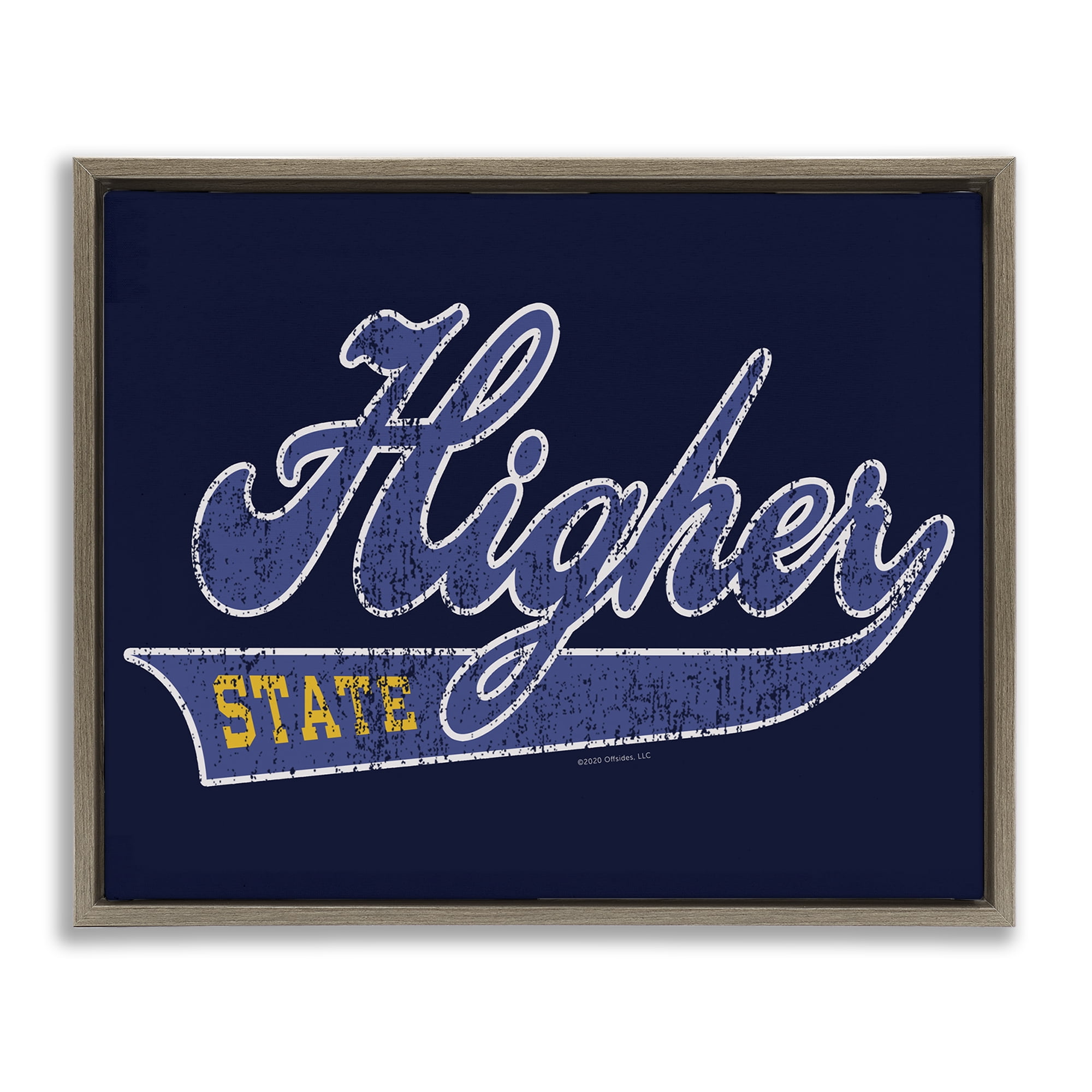 Stupell Industries Higher State Varsity Style Text & Numbers Painting Brown Floater Framed Canvas Art Print Wall Art, 31 x 25