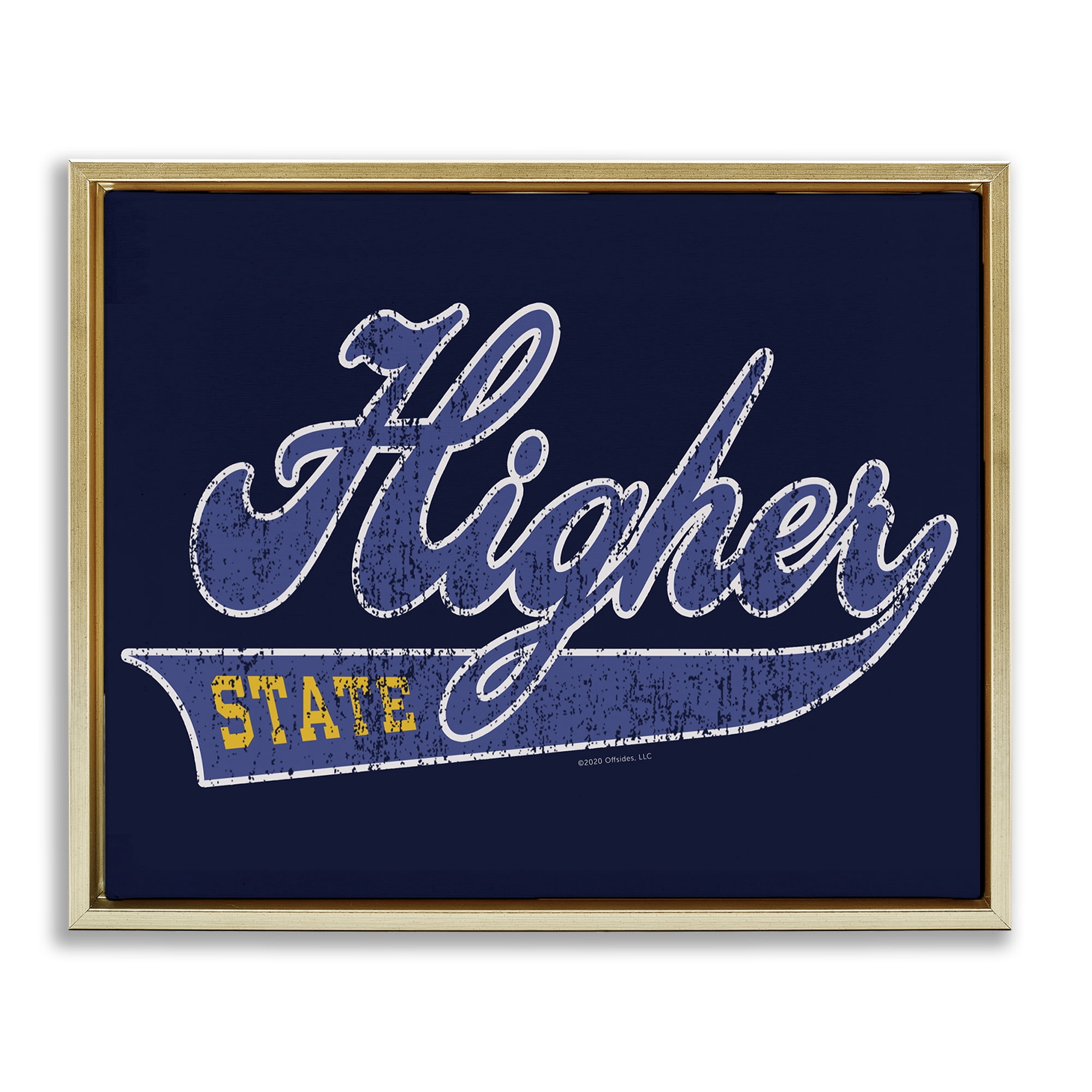 Stupell Industries Higher State Varsity Style Text & Numbers Painting Gold Floater Framed Canvas Art Print Wall Art, 21 x 17