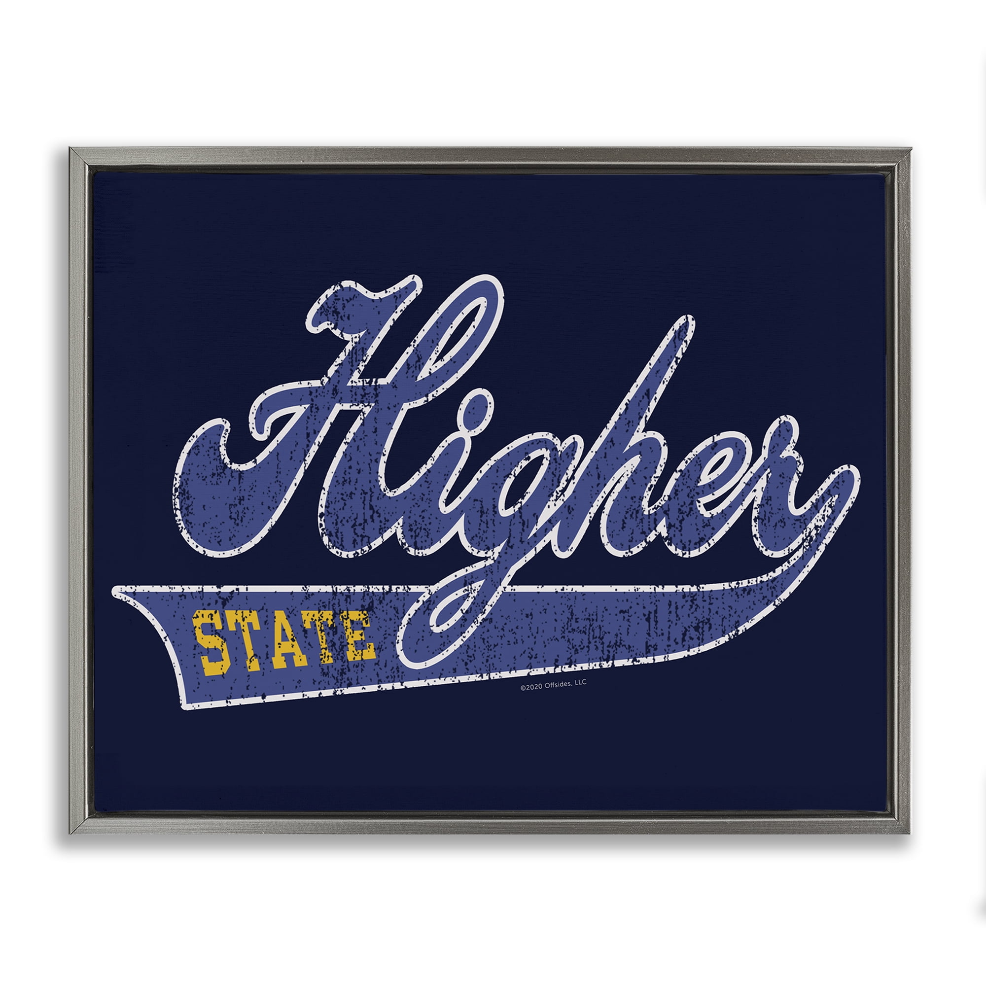 Stupell Industries Higher State Varsity Style Text & Numbers Painting Gray Floater Framed Canvas Art Print Wall Art, 31 x 25
