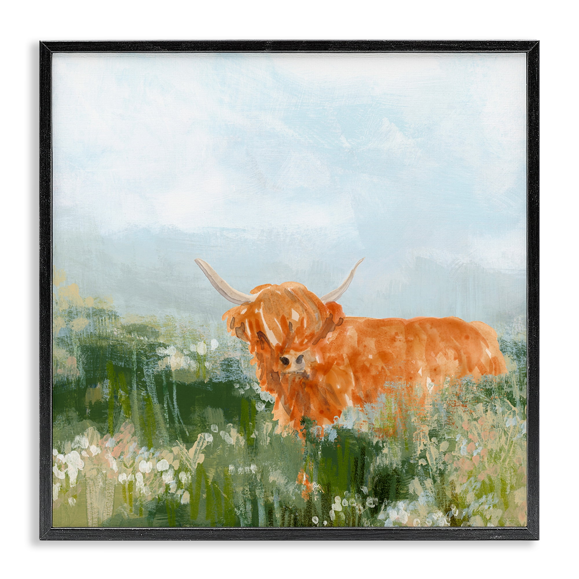 Stupell Industries Highland Cattle Abstraction Animals & Insects Painting Black Framed Art Print Wall Art, 17 x 17
