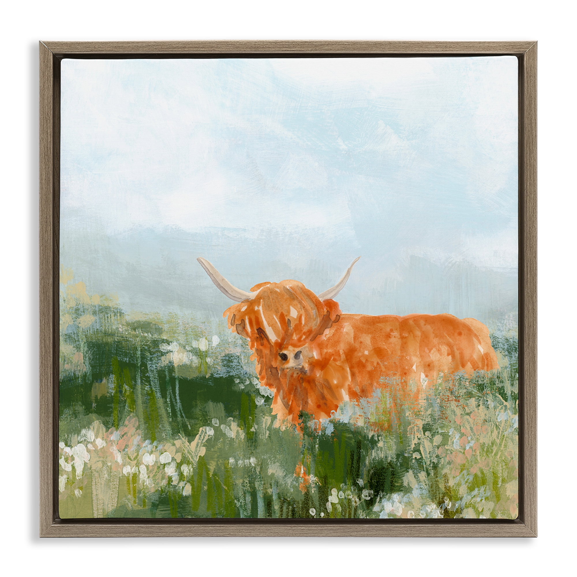 Stupell Industries Highland Cattle Abstraction Animals & Insects Painting Brown Floater Framed Canvas Art Print Wall Art, 18 x 18