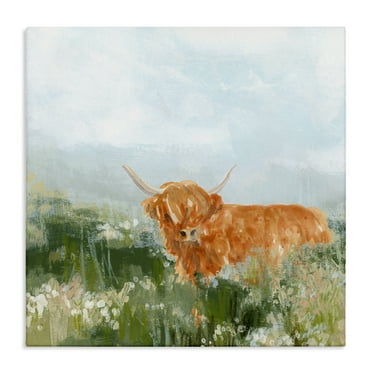 Stupell Industries Highland Cattle Abstraction Animals & Insects Painting Gallery Wrapped Canvas Art Print Wall Art, 17 x 17