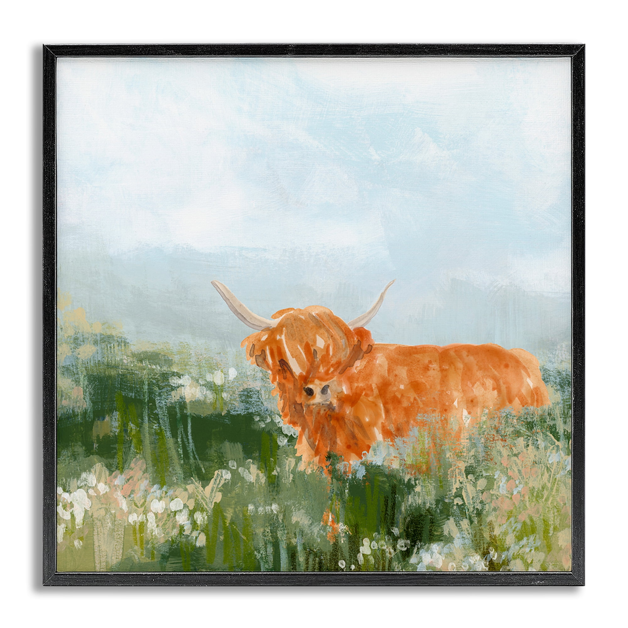 Stupell Industries Highland Cattle Abstraction Animals & Insects Painting Gray Framed Art Print Wall Art, 17 x 17