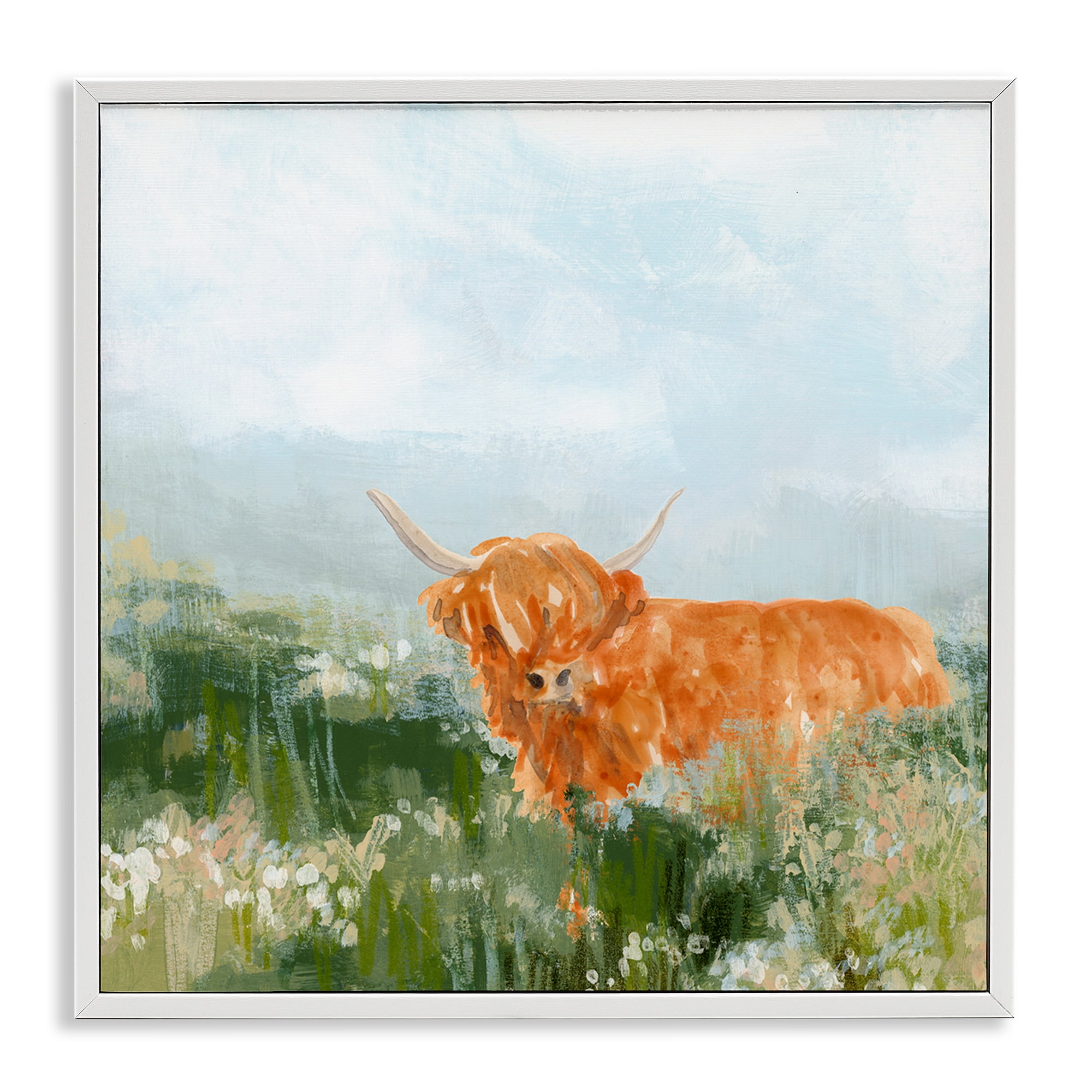 Stupell Industries Highland Cattle Abstraction Animals & Insects Painting White Framed Art Print Wall Art, 17 x 17