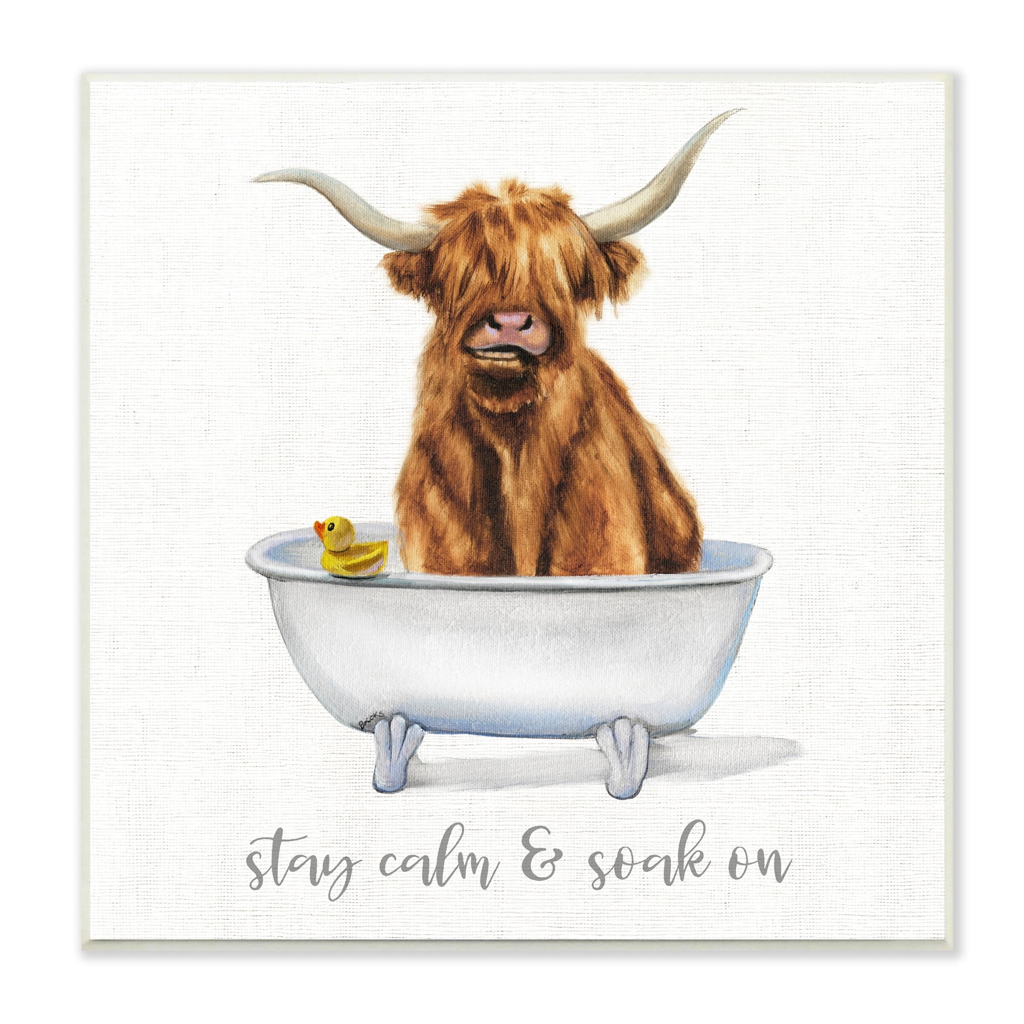 Stupell Industries Highland Cattle Bathtub Stay Calm Soak On Phrase, 12 x 12, Design by Donna Brooks