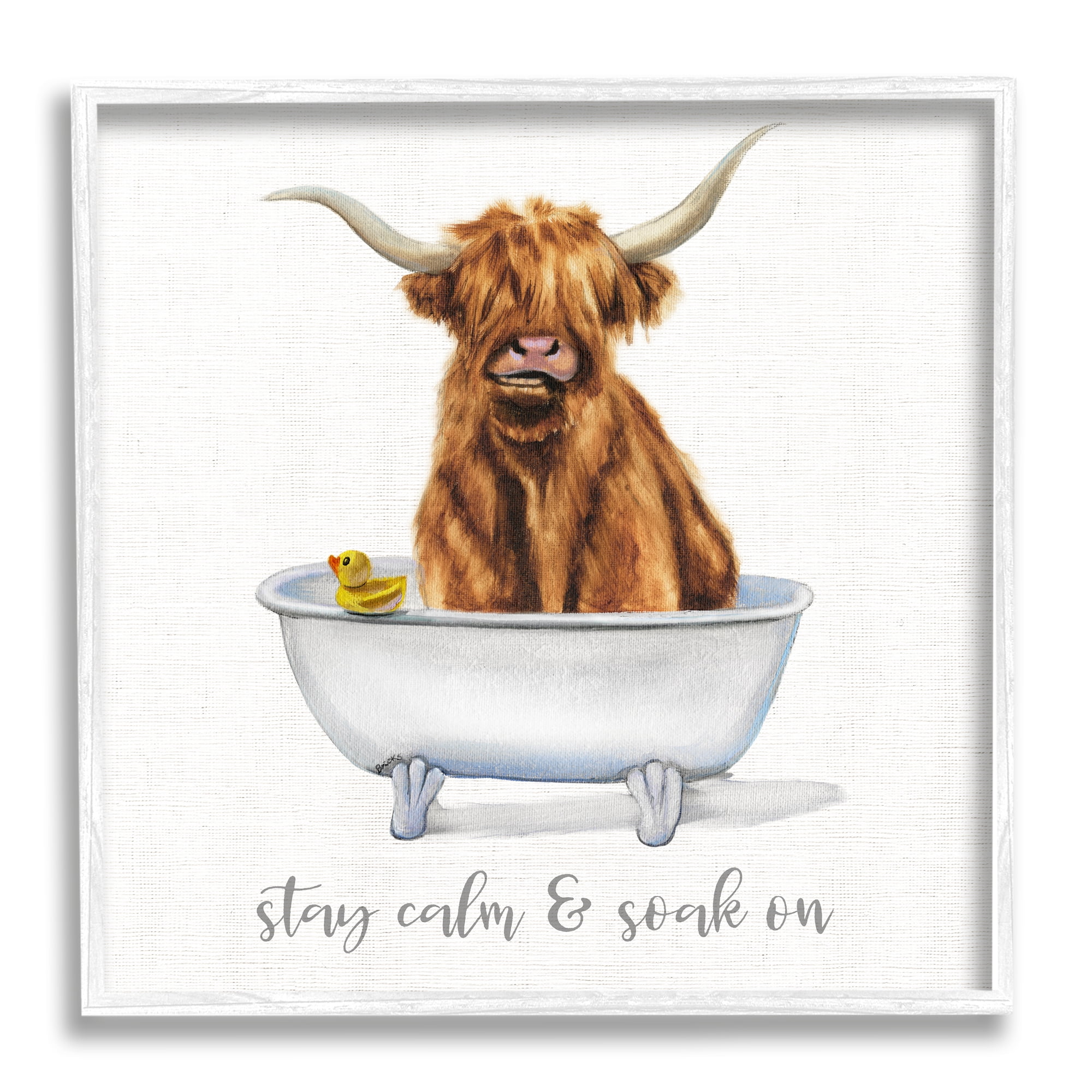Stupell Industries Highland Cattle Bathtub Stay Calm Soak On Phrase, 17 x 17, Design by Donna Brooks