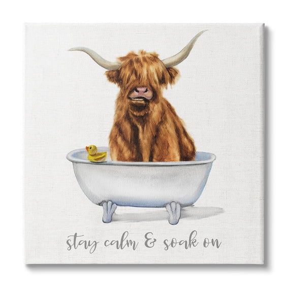 Stupell Industries Highland Cattle Bathtub Stay Calm Soak On Phrase, 24 x 24, Design by Donna Brooks