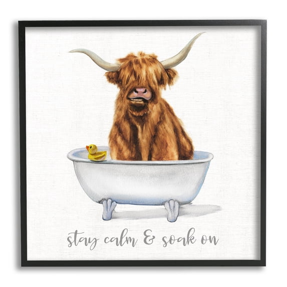 Stupell Industries Highland Cattle Bathtub Stay Calm Soak On Phrase, 24 x 24, Design by Donna Brooks