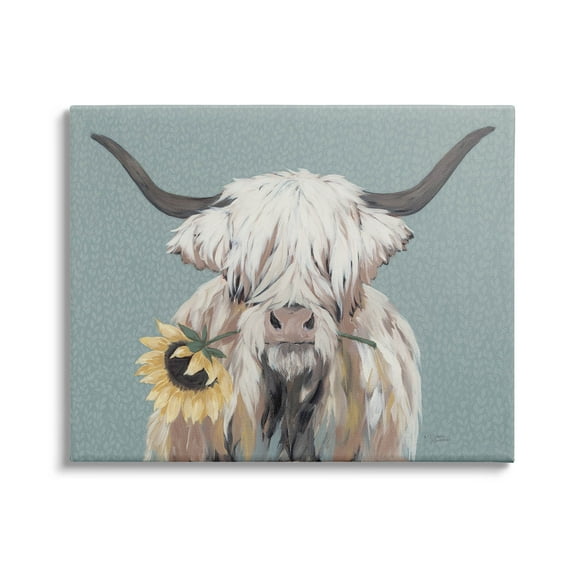 Stupell Industries Highland Cattle Biting Sunflower Bloom Painting Gallery Wrapped Canvas Print Wall Art, Design by Michele Norman