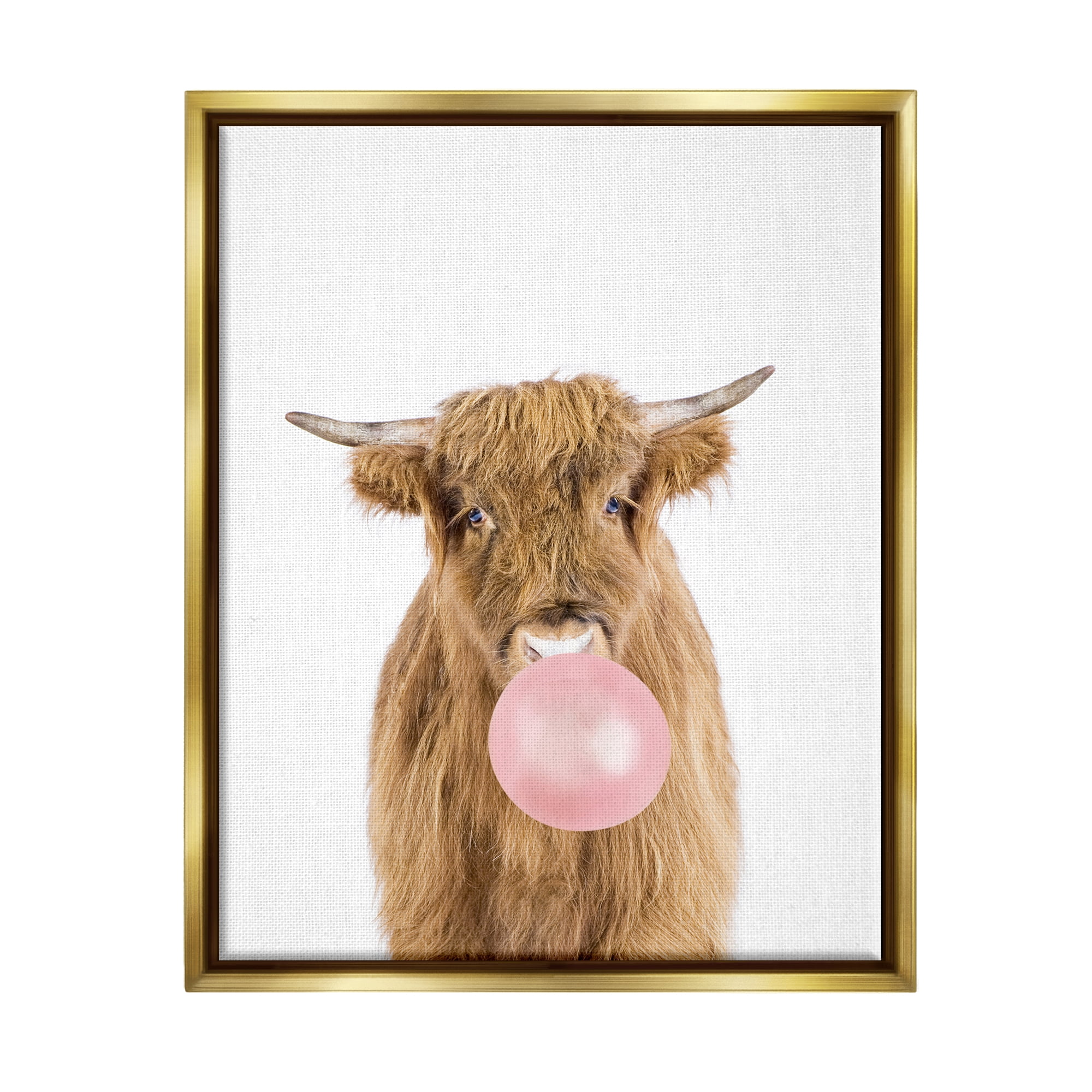 Stupell Industries Highland Cattle Bubblegum Animals & Insects Painting Gold Floater Framed Art Print Wall Art, 17 x 21