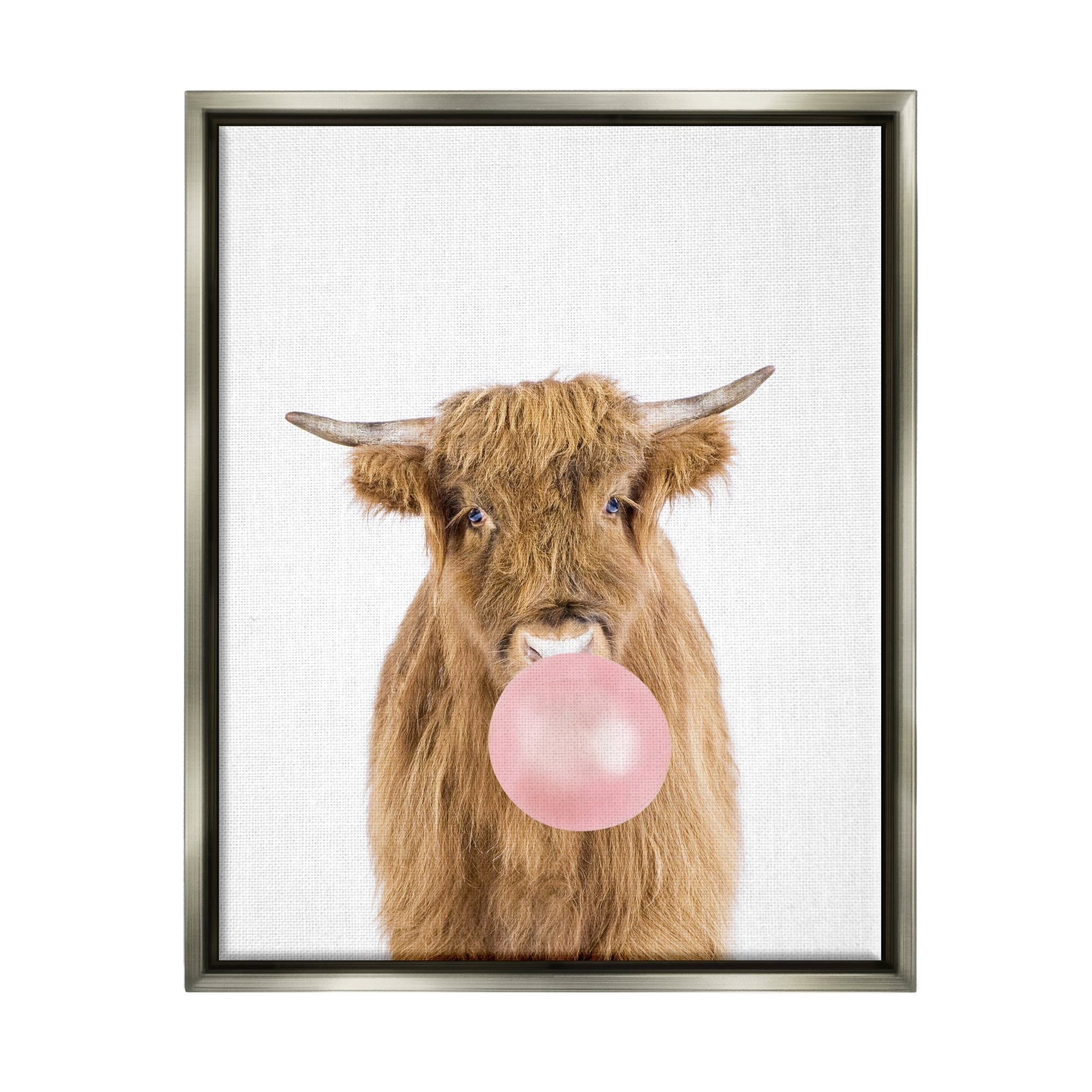 Stupell Industries Highland Cattle Bubblegum Animals & Insects Painting Gray Floater Framed Art Print Wall Art, 17 x 21