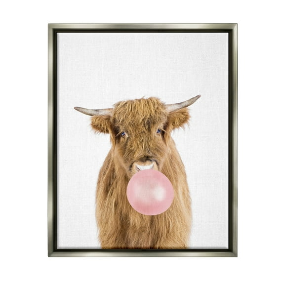 Stupell Industries Highland Cattle Bubblegum Animals & Insects Painting Gray Floater Framed Art Print Wall Art, 25 x 31