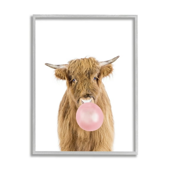 Stupell Industries Highland Cattle Bubblegum Animals & Insects Painting Gray Framed Art Print Wall Art, 11 x 14