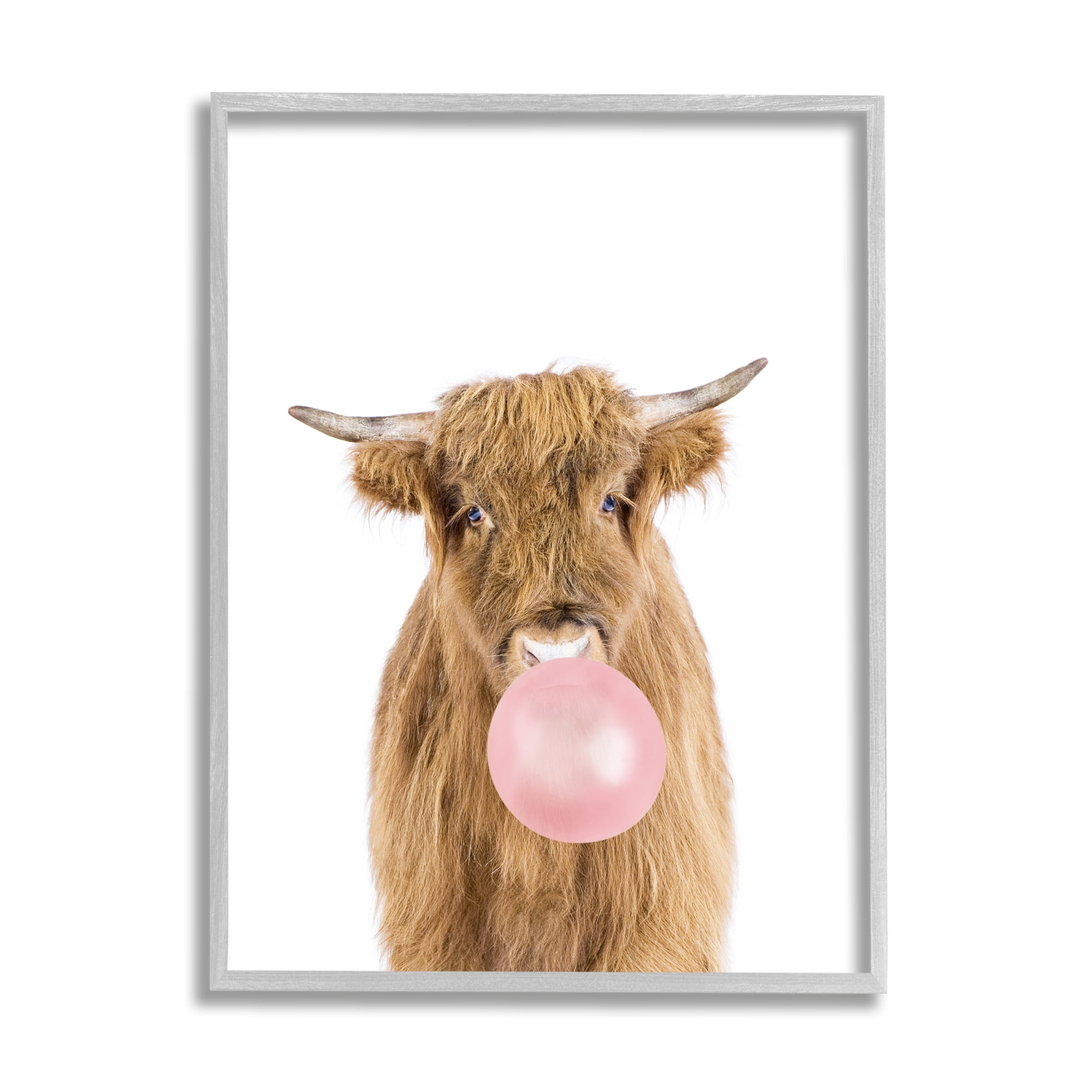 Stupell Industries Highland Cattle Bubblegum Animals & Insects Painting Gray Framed Art Print Wall Art, 16 x 20