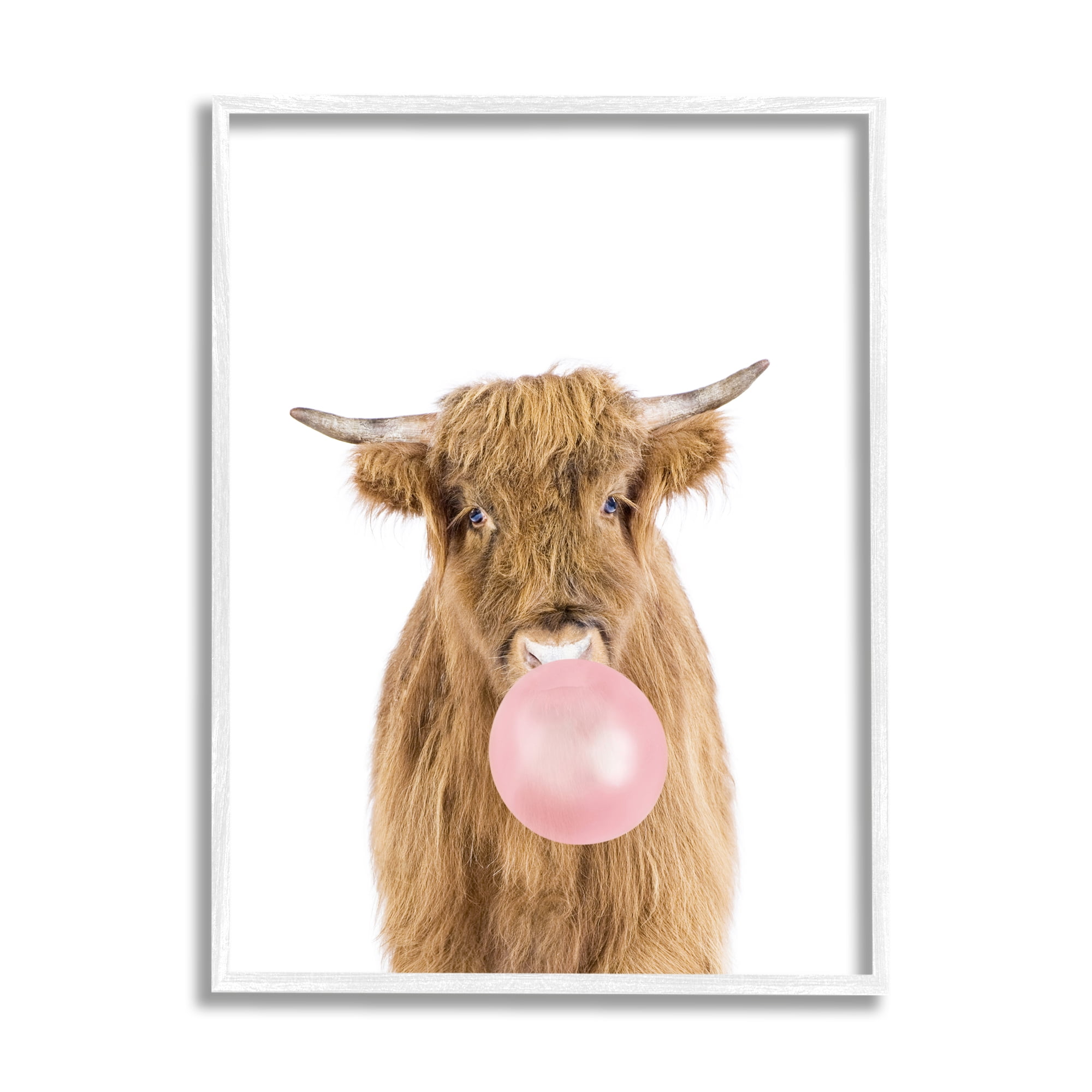 Stupell Industries Highland Cattle Bubblegum Animals & Insects Painting White Framed Art Print Wall Art, 24 x 30