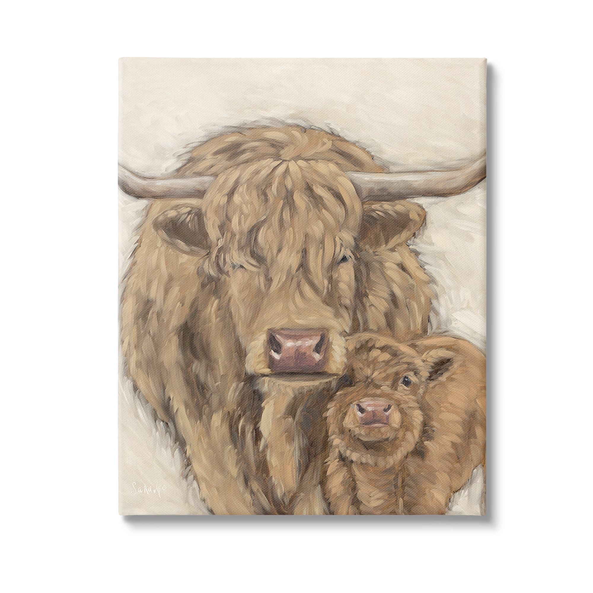 Stupell Industries Highland Cattle & Calf Animals & Insects Painting Gallery Wrapped Canvas Art Print Wall Art, 16 x 20
