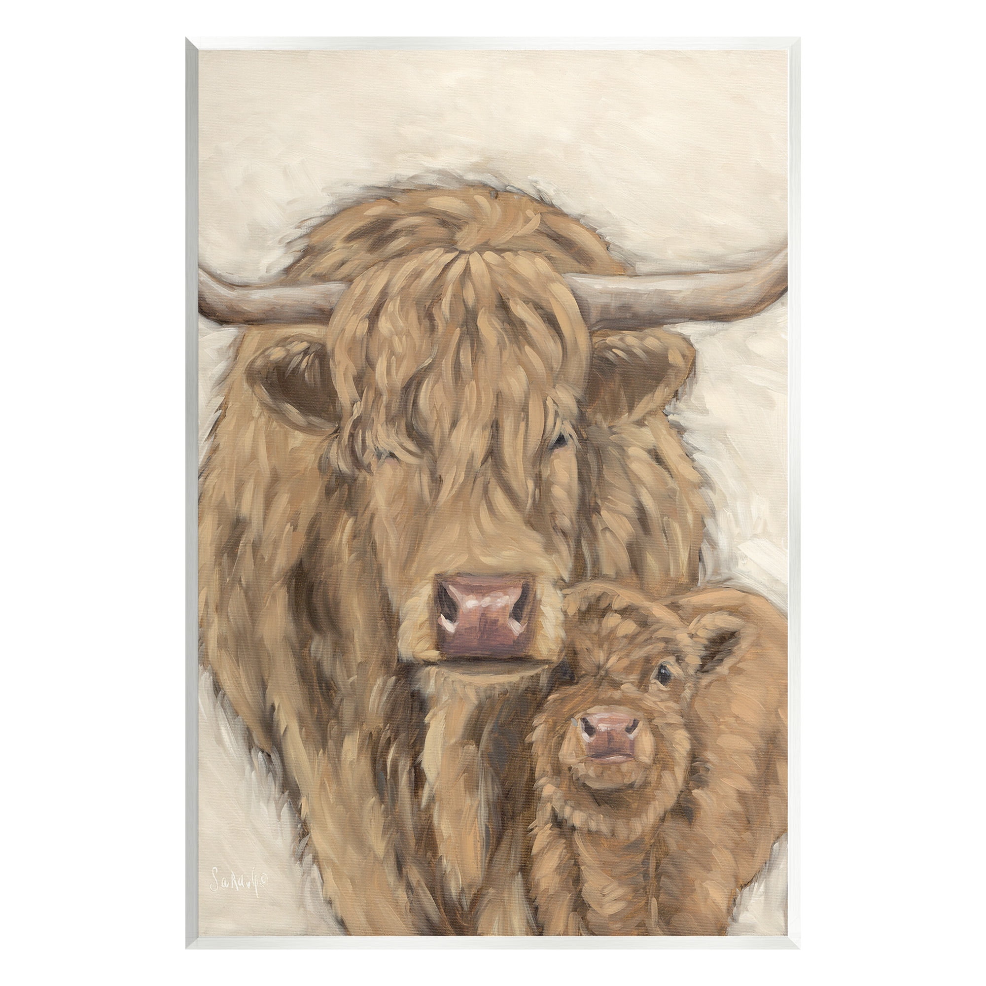 Stupell Industries Highland Cattle & Calf Animals & Insects Painting Unframed Art Print Wall Art, 13 x 19