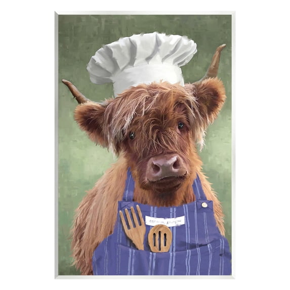 Stupell Industries Highland Cattle Chef Animals & Insects Painting Unframed Art Print Wall Art, 13 x 19