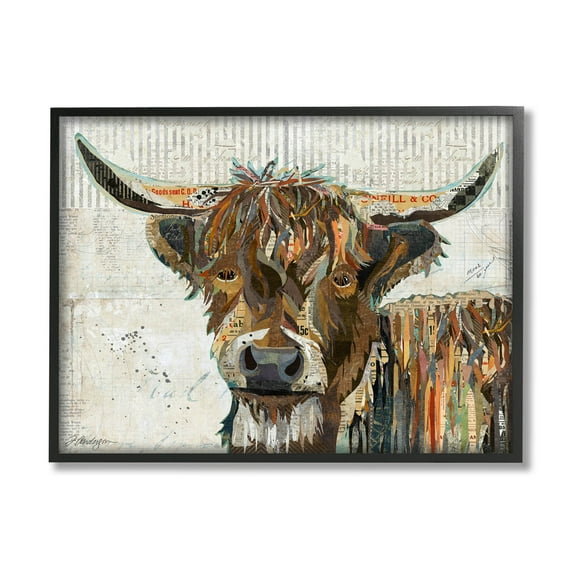 Stupell Industries Highland Cattle Cow Collage Portrait Graphic Art Black Framed Art Print Wall Art, Design by Traci Anderson
