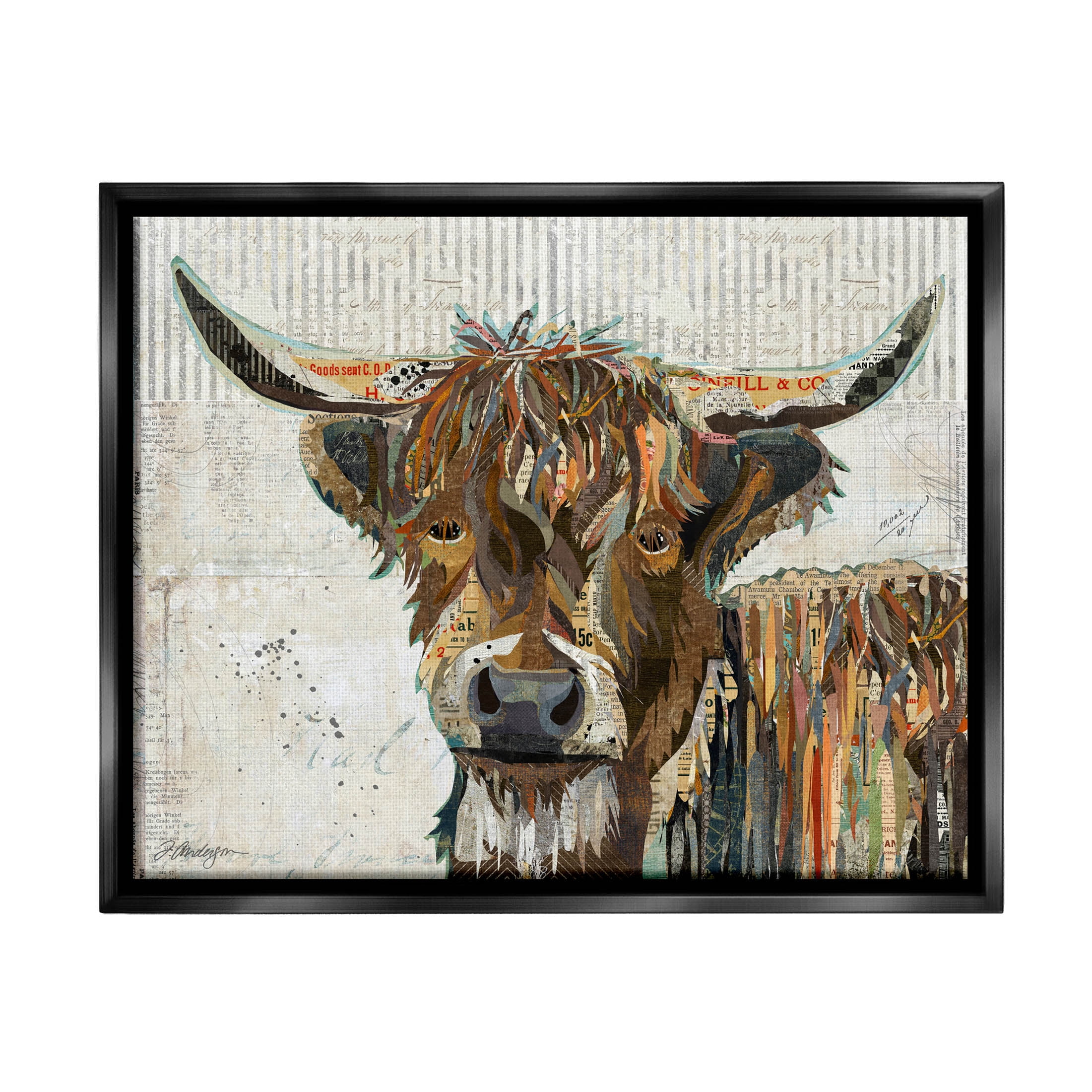 Stupell Industries Highland Cattle Cow Collage Portrait Graphic Art Jet Black Floating Framed Canvas Print Wall Art, Design by Traci Anderson