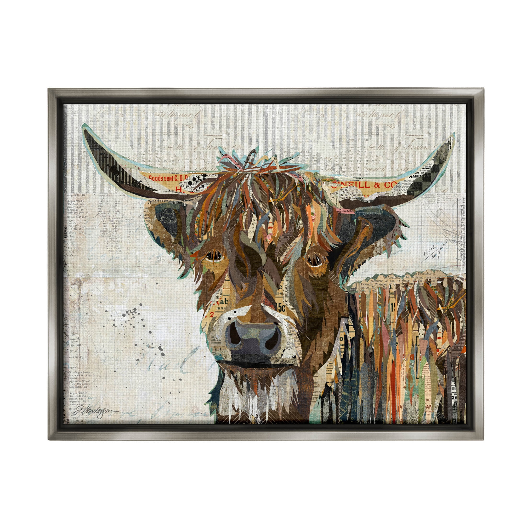 Stupell Industries Highland Cattle Cow Collage Portrait Graphic Art Luster Gray Floating Framed Canvas Print Wall Art, Design by Traci Anderson