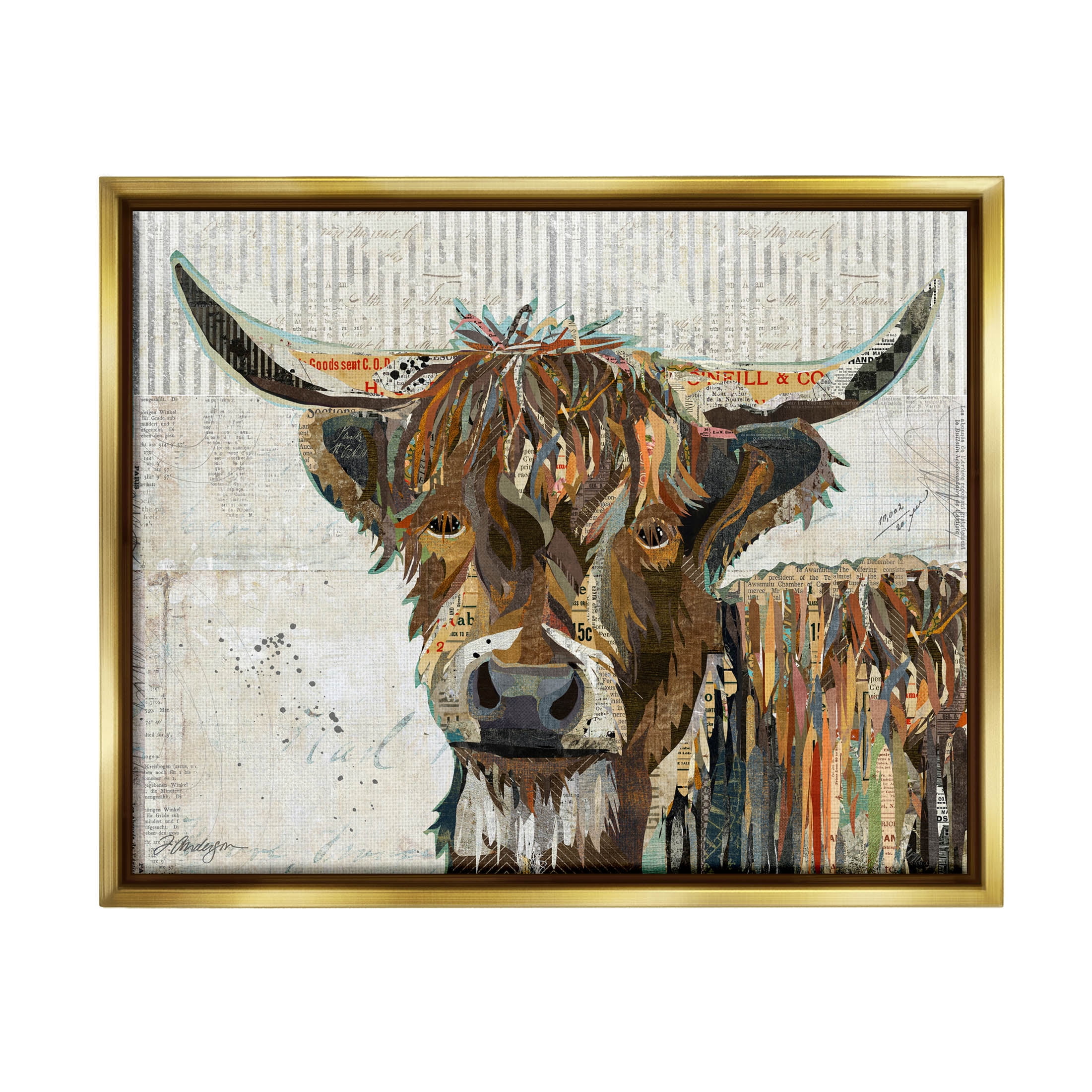 Stupell Industries Highland Cattle Cow Collage Portrait Graphic Art Metallic Gold Floating Framed Canvas Print Wall Art, Design by Traci Anderson