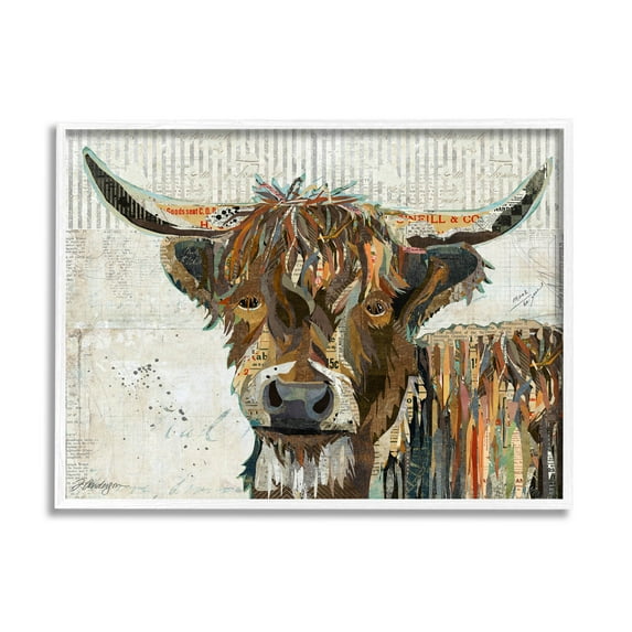 Stupell Industries Highland Cattle Cow Collage Portrait Graphic Art White Framed Art Print Wall Art, Design by Traci Anderson