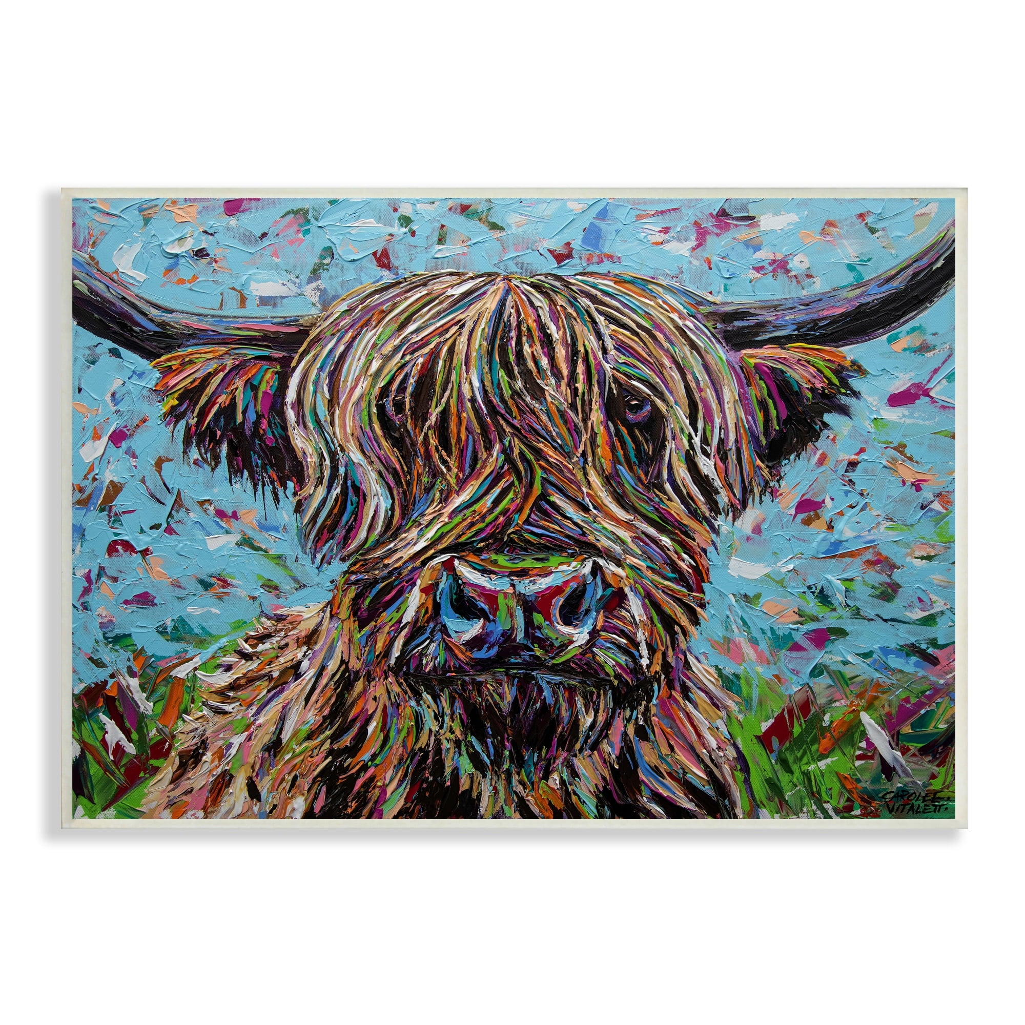 Stupell Industries Highland Cattle Cow Layered Flecked Abstract Portrait Painting Unframed Art Print Wall Art, Design by Carolee Vitaletti