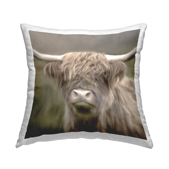 Stupell Industries Highland Cattle Face Decorative Printed Throw Pillow, 18 x 18