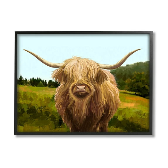 Stupell Industries Highland Cattle Grassland Farm Painting Black Framed Art Print Wall Art, Design by Ziwei Li