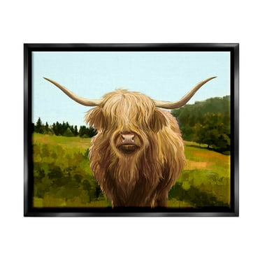 Stupell Industries Highland Cattle Grassland Farm Painting Jet Black Floating Framed Canvas Print Wall Art, Design by Ziwei Li
