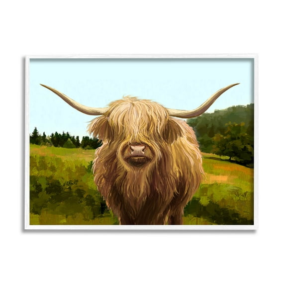 Stupell Industries Highland Cattle Grassland Farm Painting White Framed Art Print Wall Art, Design by Ziwei Li