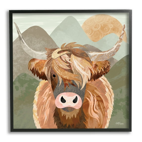 Stupell Industries Highland Cattle Landscape Animals & Insects Painting Black Framed Art Print Wall Art, 12 x 12