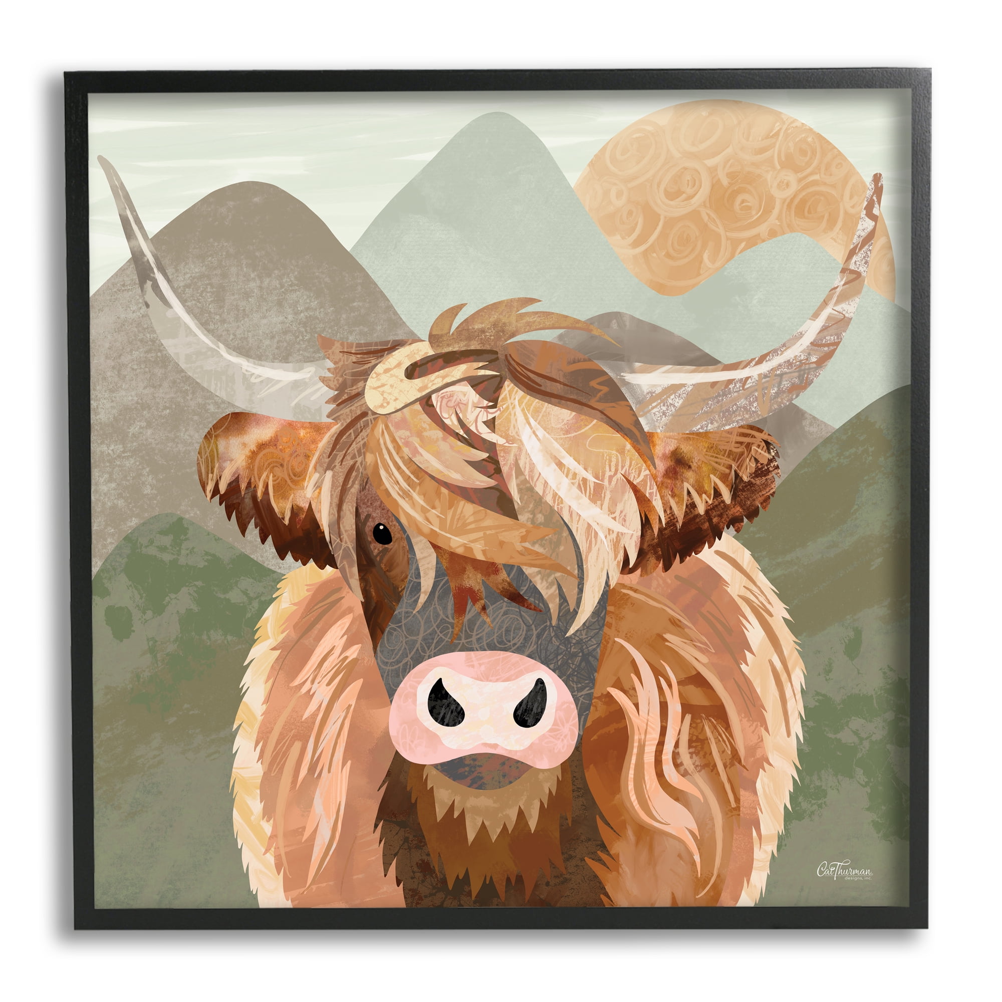 Stupell Industries Highland Cattle Landscape Animals & Insects Painting Black Framed Art Print Wall Art, 24 x 24