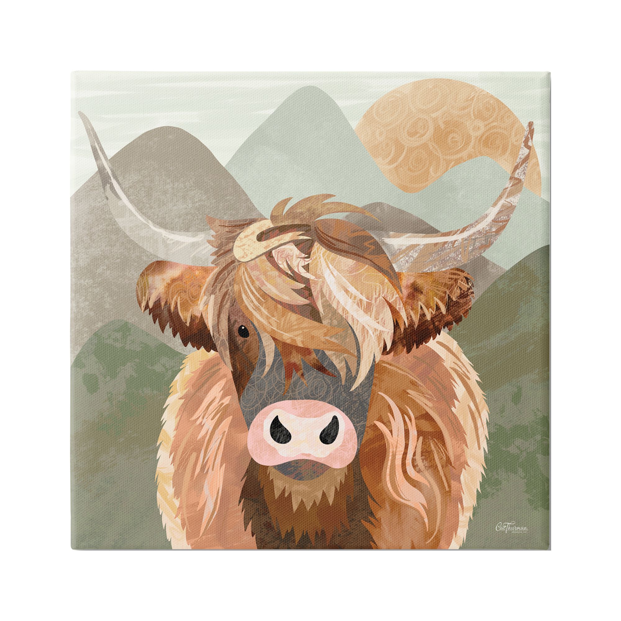 Stupell Industries Highland Cattle Landscape Animals & Insects Painting Gallery Wrapped Canvas Print Wall Art, 36 x 36