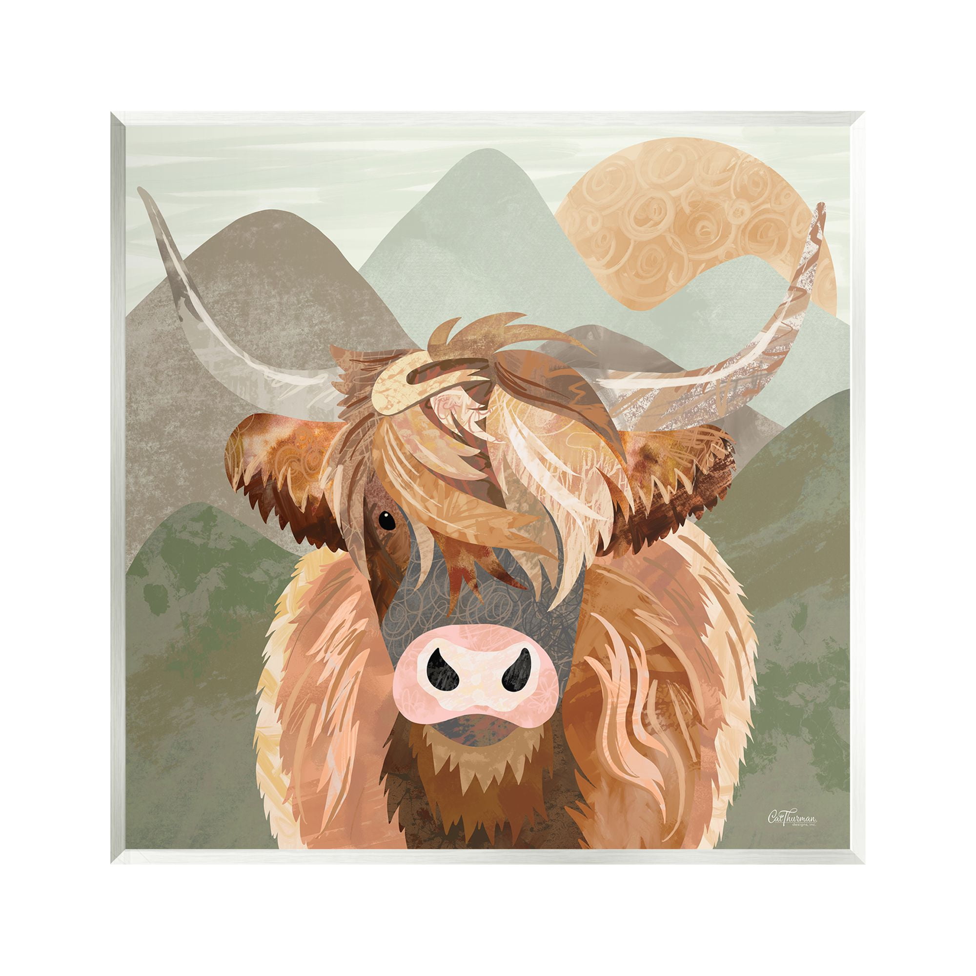 Stupell Industries Highland Cattle Landscape Animals & Insects Painting Unframed Art Print Wall Art, 12 x 12