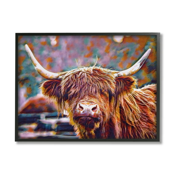 Stupell Industries Highland Cattle Modern Portrait Animals & Insects Photography Black Framed Art Print Wall Art, 14 x 11