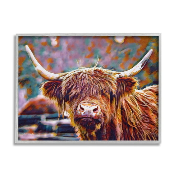 Stupell Industries Highland Cattle Modern Portrait Animals & Insects Photography Gray Framed Art Print Wall Art, 30 x 24