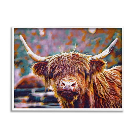 Stupell Industries Highland Cattle Modern Portrait Animals & Insects Photography White Framed Art Print Wall Art, 14 x 11