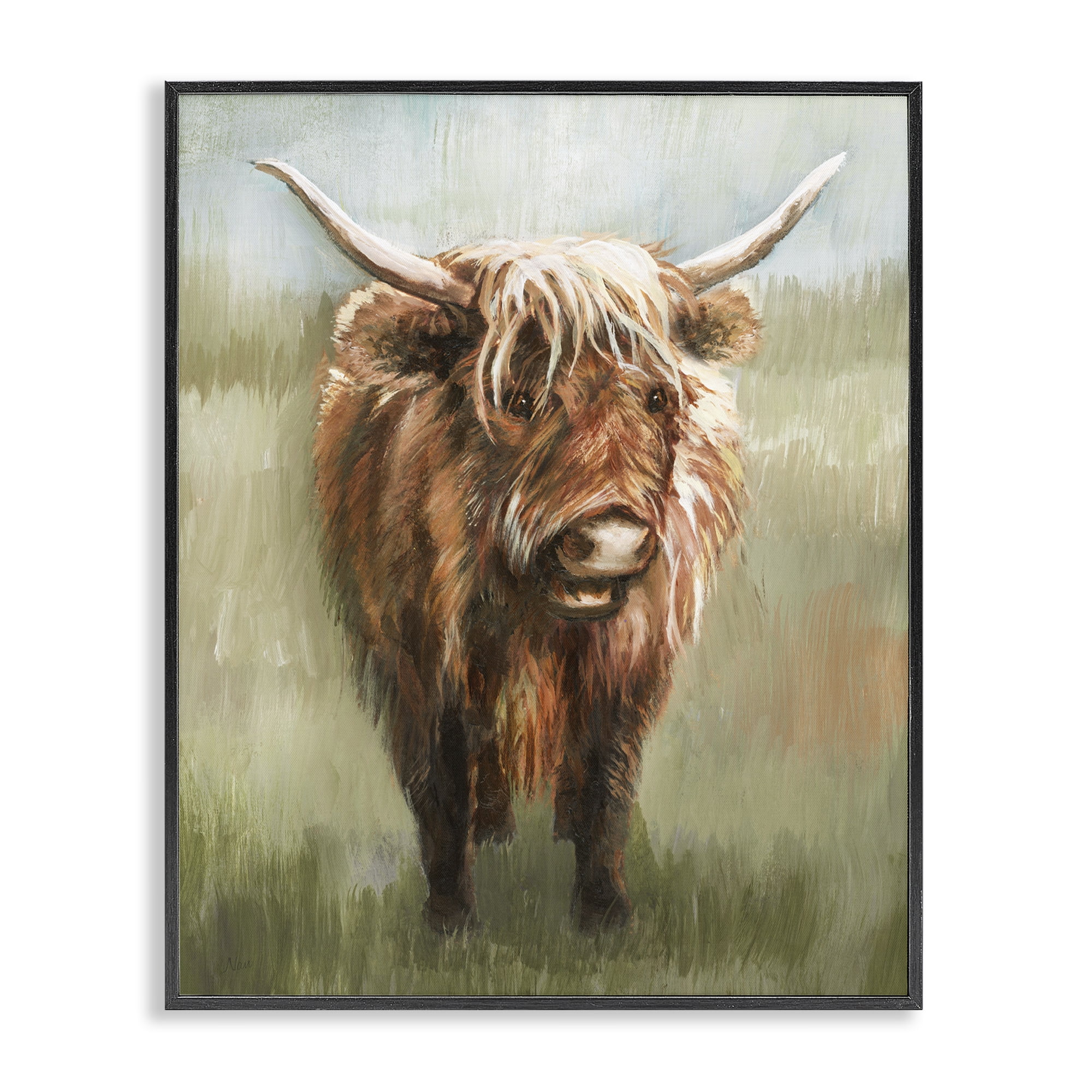 Stupell Industries Highland Cattle Painting Animals & Insects Painting Black Framed Art Print Wall Art, 24 x 30