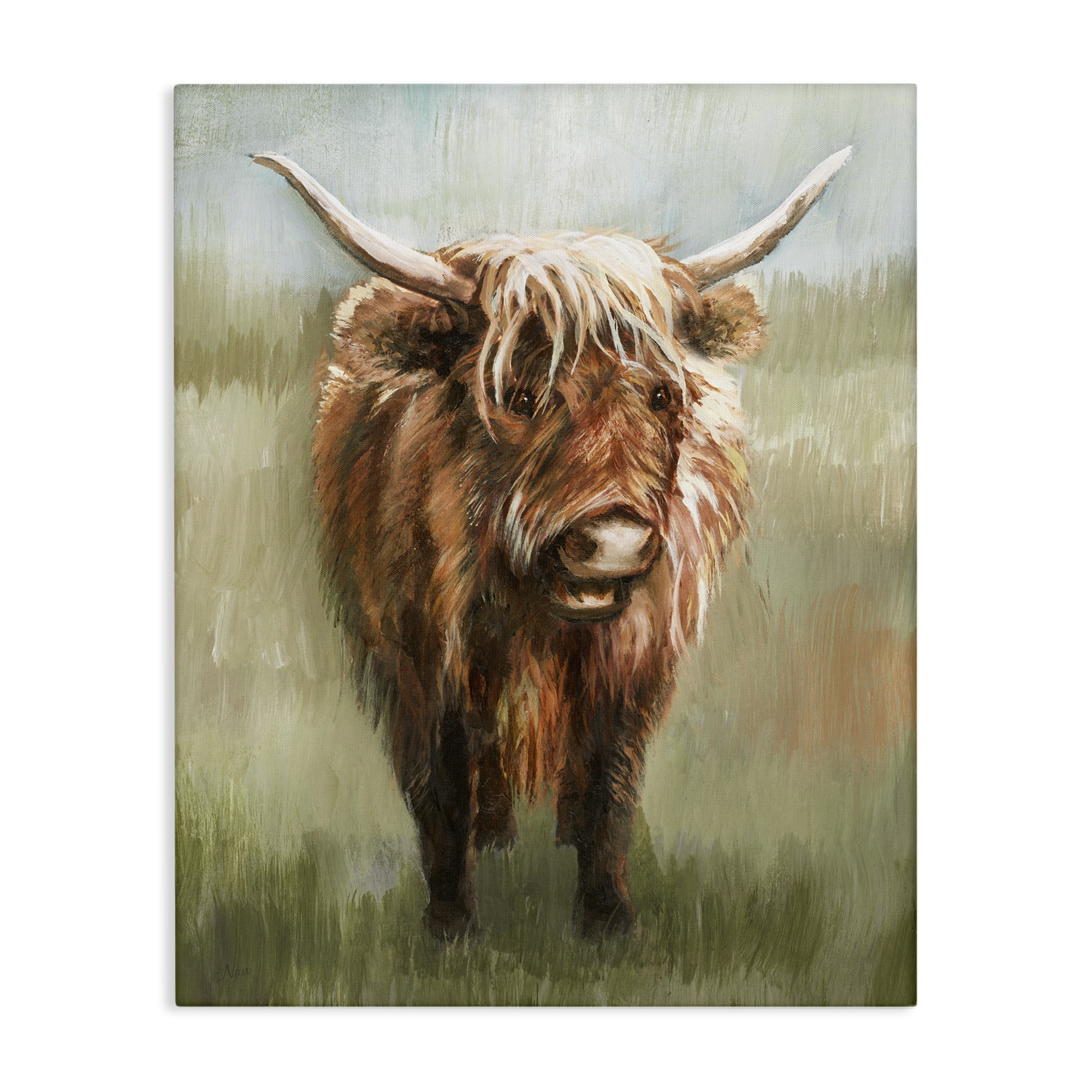 Stupell Industries Highland Cattle Painting Animals & Insects Painting Gallery Wrapped Canvas Art Print Wall Art, 24 x 30