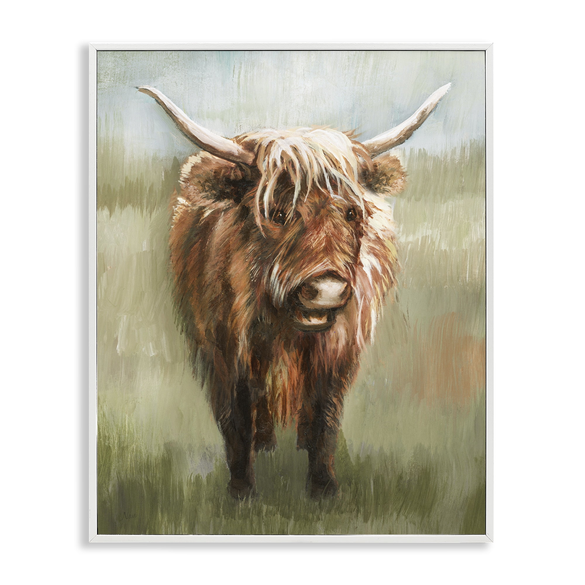 Stupell Industries Highland Cattle Painting Animals & Insects Painting White Framed Art Print Wall Art, 16 x 20