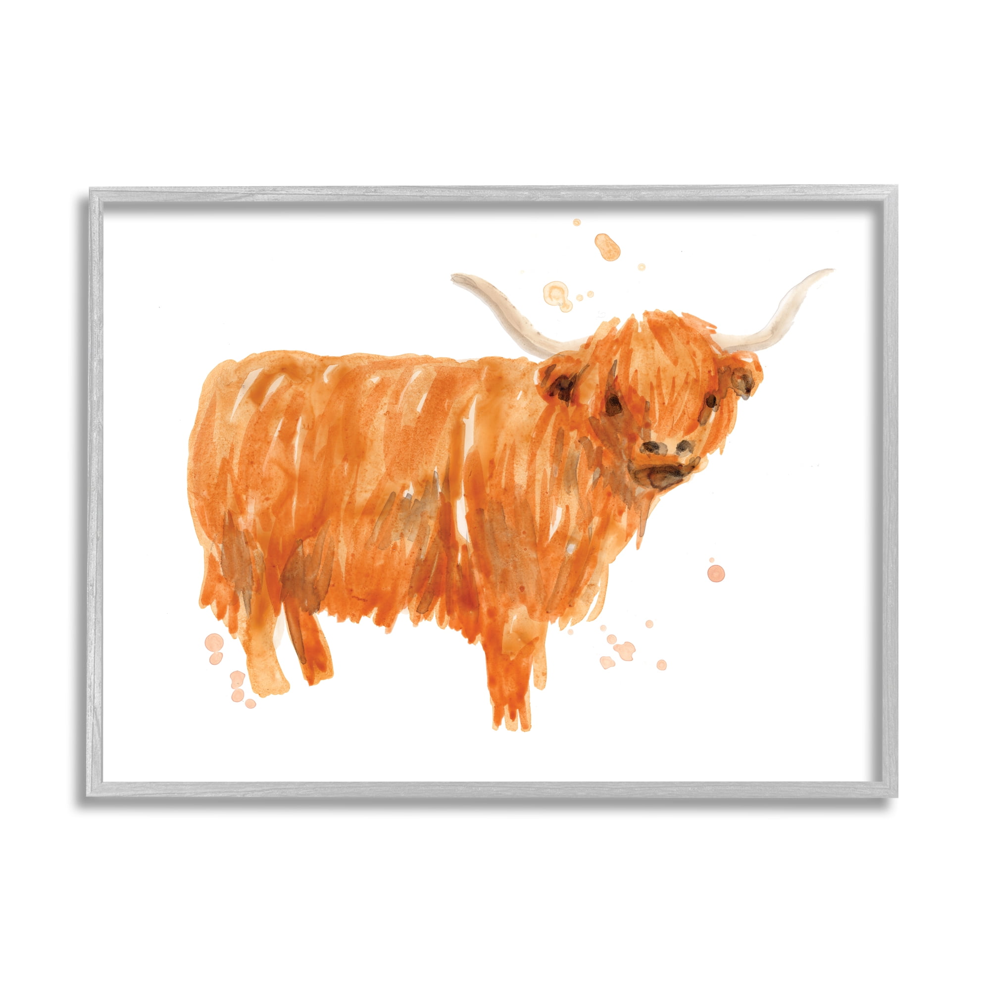 Stupell Industries Highland Cattle Whimsical Orange Farm Animal Yak, 24 x 30, Designed by June Erica Vess